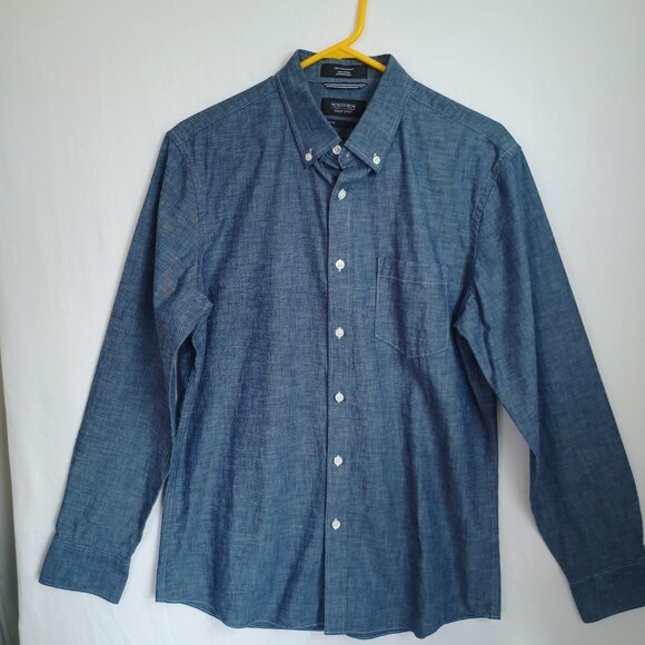 Nordstrom Mens Shop Trim Fit Blue Denim Chambray Button Down Shirt Size Medium - Picture 2 of 10